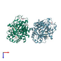 PDB entry 6h8p coloured by chain, top view.