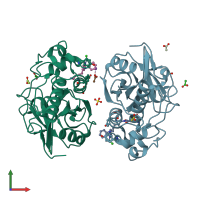 PDB entry 6h8t coloured by chain, front view.