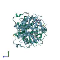 PDB entry 6h8t coloured by chain, side view.