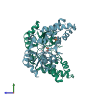 PDB entry 6h92 coloured by chain, side view.