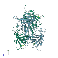 PDB entry 6h9v coloured by chain, side view.