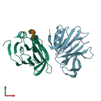 PDB entry 6ha0 coloured by chain, front view.