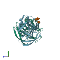 PDB entry 6ha0 coloured by chain, side view.