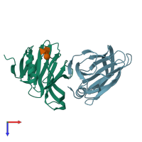 PDB entry 6ha0 coloured by chain, top view.