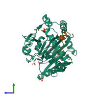 PDB entry 6ha6 coloured by chain, side view.