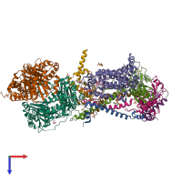 PDB entry 6haw coloured by chain, top view.