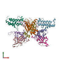 PDB entry 6hax coloured by chain, front view.