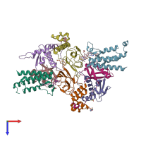 PDB entry 6hax coloured by chain, top view.