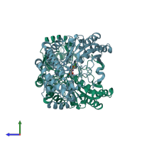 PDB entry 6hbv coloured by chain, side view.