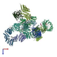 PDB entry 6hc2 coloured by chain, top view.