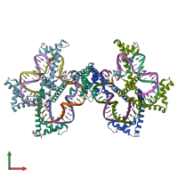 PDB entry 6hc3 coloured by chain, front view.