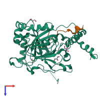 PDB entry 6hc8 coloured by chain, top view.