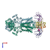 PDB entry 6hco coloured by chain, top view.