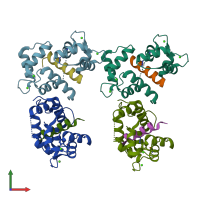 PDB entry 6hcs coloured by chain, front view.