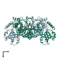 PDB entry 6hcu coloured by chain, top view.