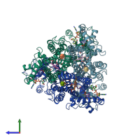 PDB entry 6hcy coloured by chain, side view.