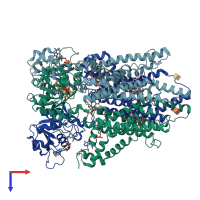 PDB entry 6hcy coloured by chain, top view.