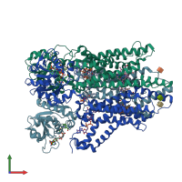 PDB entry 6hd1 coloured by chain, front view.