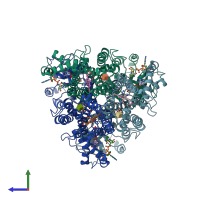 PDB entry 6hd1 coloured by chain, side view.