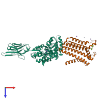 PDB entry 6hdb coloured by chain, top view.