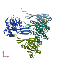 PDB entry 6hdu coloured by chain, front view.