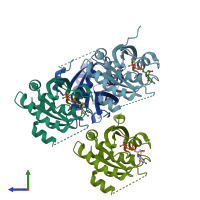 PDB entry 6hdu coloured by chain, side view.