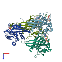 PDB entry 6hdu coloured by chain, top view.