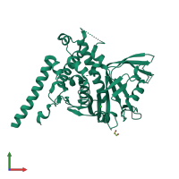 PDB entry 6heh coloured by chain, front view.