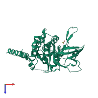 PDB entry 6heh coloured by chain, top view.