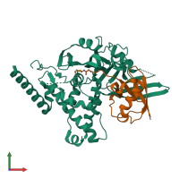 PDB entry 6hei coloured by chain, front view.