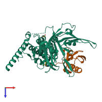 PDB entry 6hei coloured by chain, top view.