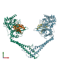 PDB entry 6hek coloured by chain, front view.