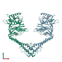 PDB entry 6hel coloured by chain, front view.