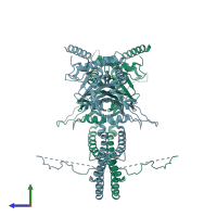 PDB entry 6hel coloured by chain, side view.