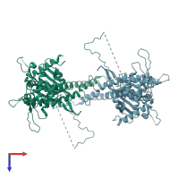 PDB entry 6hel coloured by chain, top view.