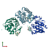 PDB entry 6hf6 coloured by chain, front view.