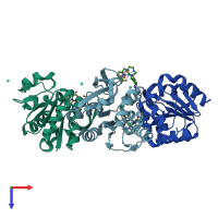 PDB entry 6hf6 coloured by chain, top view.
