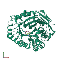 PDB entry 6hfp coloured by chain, front view.