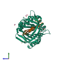 PDB entry 6hgg coloured by chain, side view.
