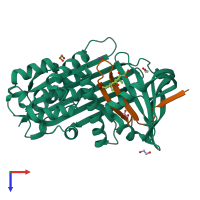 PDB entry 6hgg coloured by chain, top view.