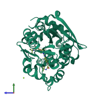 PDB entry 6hgv coloured by chain, side view.