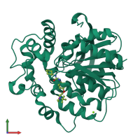 PDB entry 6hgx coloured by chain, front view.