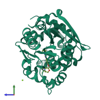 PDB entry 6hgx coloured by chain, side view.