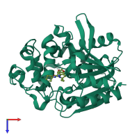 PDB entry 6hgx coloured by chain, top view.