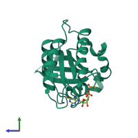 PDB entry 6hh2 coloured by chain, side view.