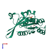 PDB entry 6hh2 coloured by chain, top view.