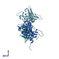 PDB entry 6hhk coloured by chain, side view.