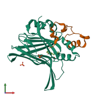 PDB entry 6hik coloured by chain, front view.