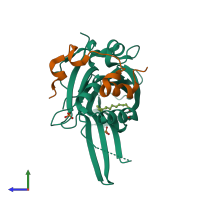 PDB entry 6hik coloured by chain, side view.