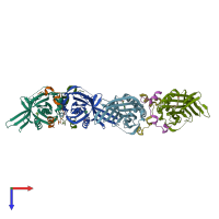 PDB entry 6hil coloured by chain, top view.